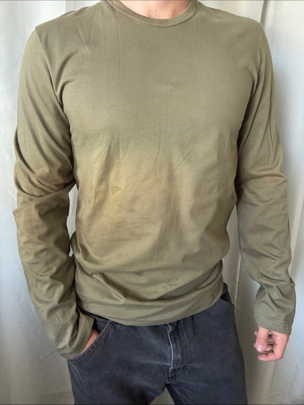 Dolce & Gabbana Olive Green Long-Sleeve Crew Neck Shirt